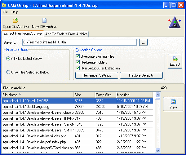 CAM UnZip Screenshot